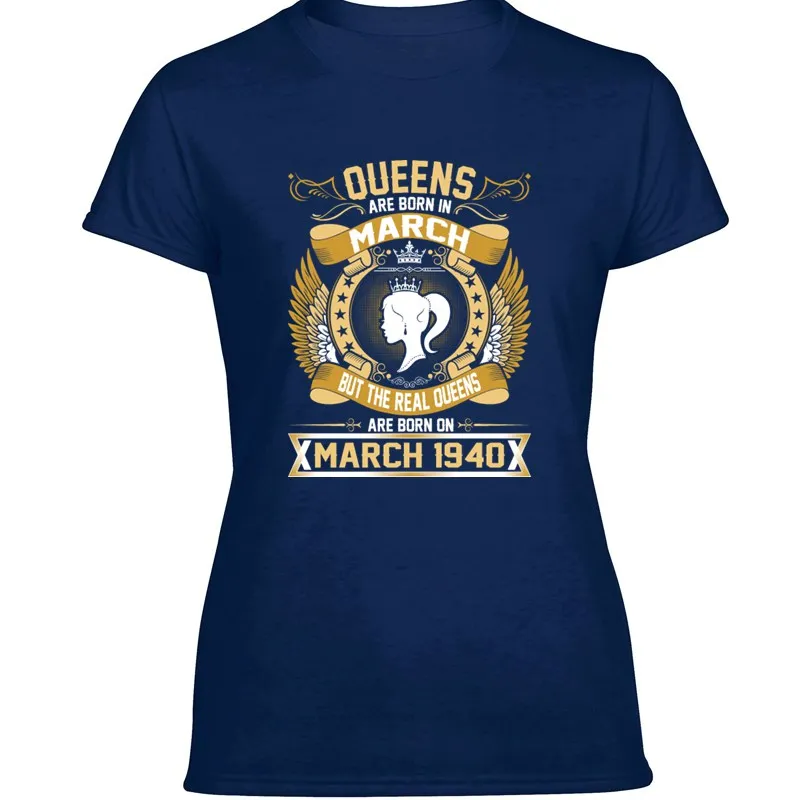 Футболка с вырезом лодочкой The Real Queens Are Born On March 1940, футболки для отдыха на заказ для мужчин и женщин,, большой размер 3xl 4xl 5xl