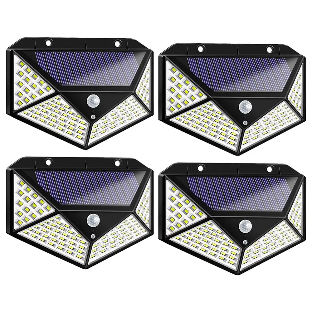 100 LED Polysilicon 100 светодиодный светильник на солнечной батарее, энергосберегающий, водонепроницаемый, с датчиком движения, Уличный настенный светильник, уличный, для двора, для дома, сада, светильник безопасности - Испускаемый цвет: 100 LED Polysilicon