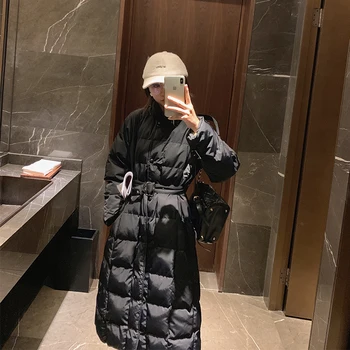 

MISHOW Winter Warm Thick Jacket Elegant Solid Slim Single-breasted Stand Collar Mid Long Cotton Coat MX19D8335