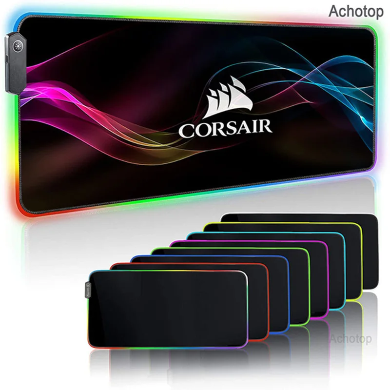 DIY CORSAIR Logo RGB Large Gaming Mouse Pad Computer PC Carpet Gamer USB Wired LED Lighting Colorful Luminous Mousepad Desk Pad