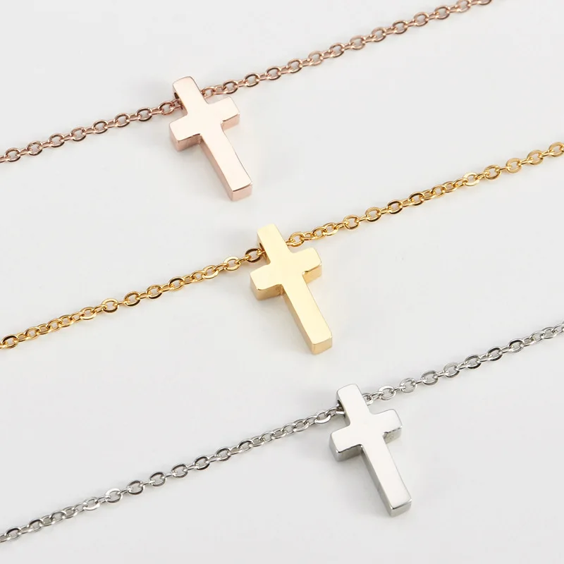 Простой религиозный маленький крест титана стали ожерелье Христианский католический
