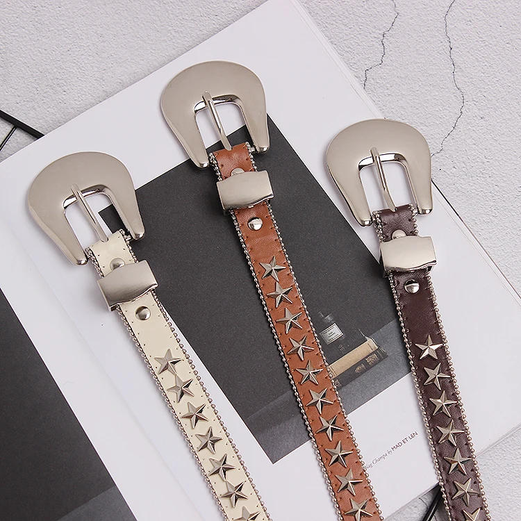 Кожаный+ PU ремень с заклепками и инкрустацией в виде звезд для женщин, женский модный пояс с пряжкой, женские ремни, люксовый бренд, женский кожаный пояс