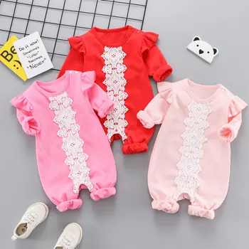 

New Baby Girl Clothes Winter Fall Cotton Lace Long Flying Sleeve Baby Girl Romper Comfortable Casual Newborn Girl Outfit 0-12M