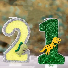 Dinosaur Decorations Green Yellow Dinosaur Children Birthday Cake Candle Topper Gender Reveal Introduction Question Mark Candles