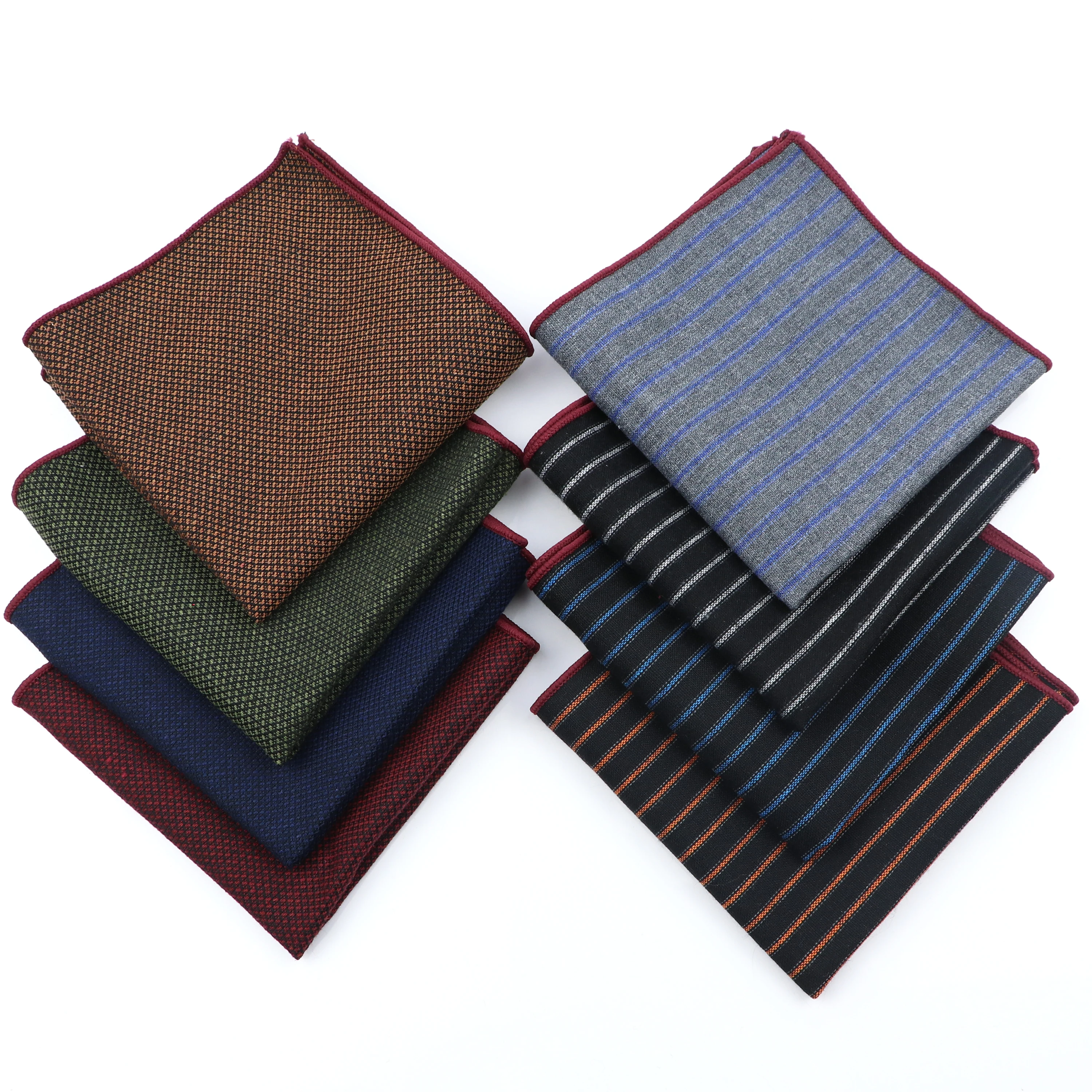 Mens Cotton Wool Pocket Squares 24CM Width Solid Color Striped Thick Handkerchief for Women&Men Casual Party Dinner Accessory