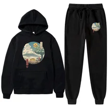 

New Anime Hoodies Letters Print Sweatshirt+Sweatpant Men's 2Pcs Sets Tracksuit Hooded Sportswear Running Pants