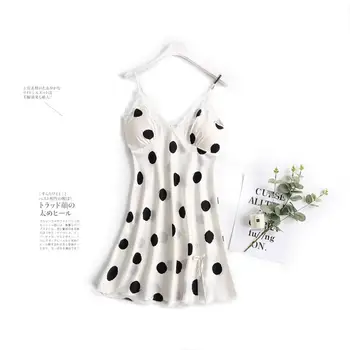 

Wmyqdlq Ladies Summer Ice Silk Polka-Dot Polka-Dot Nightdress, Imitation Silk Suspender Skirt, Home Service With Chest Pad