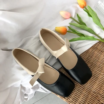 

2020 spring and autumn classic solid color simple bow Slip-On Mixed Colors dating essential square head flat shoes women W33-59