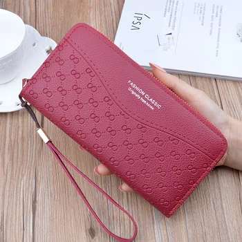 

Famous Brand Long Purse Two Fold Women Wallets Drawstring Nubuck Leather Zipper Suede Wallet Ladies Carteira Feminina Clutch Bag