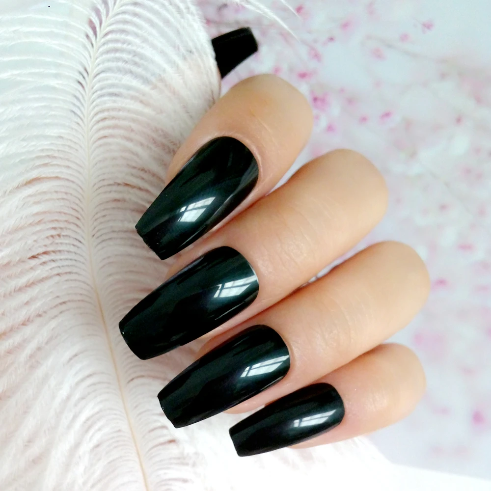 

Shiny Black Artificial Fake Nails For Design Short Ballet Shape False Fingernails Full Cover Tips Manicure Tool