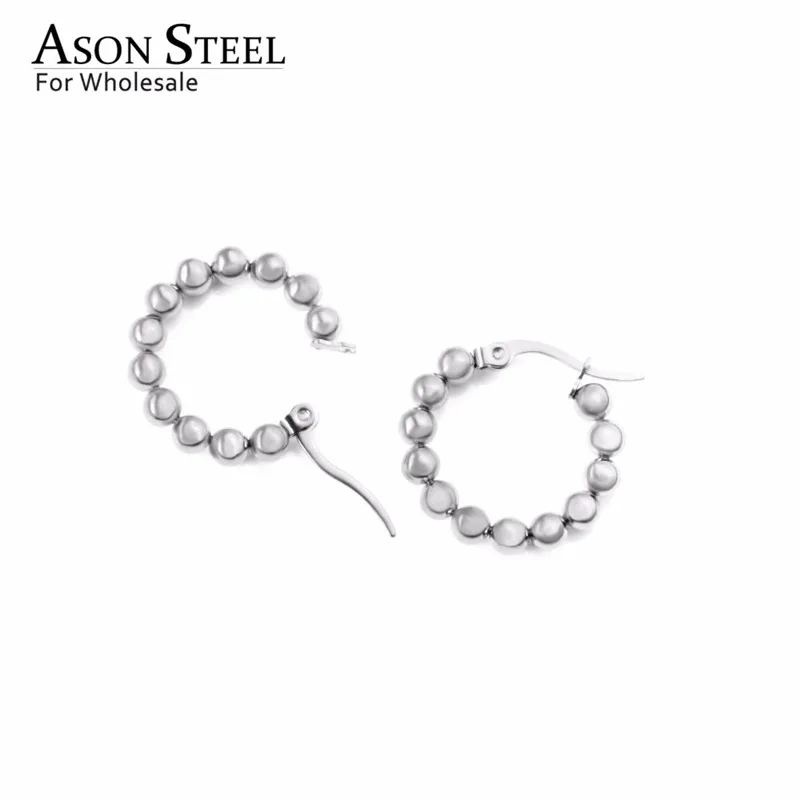 ASON стали новые массивные золотые/серебряные шарики из бисера серьги-кольца женские Bijoux нержавеющая сталь круглая серьга круга ювелирные изделия рок
