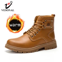 VESONAL/ г. Осенне-зимние ботильоны из натуральной кожи мужская обувь винтажные классические мужские повседневные ботинки с мехом и плюшем обувь для мотоцикла