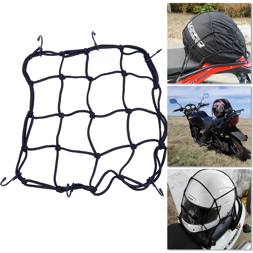 

1PC Elasticity Black Motorcycle Bike Helmet Net Universal 6 Hooks Motorcycle Hold Down Fuel Tank Luggage Mesh Web
