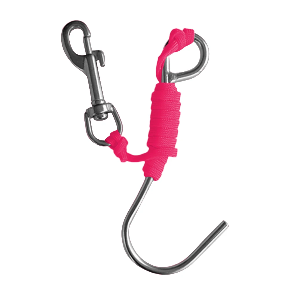 Scuba Diving Reef Drift Hooks With 120cm Line & Stainless Steel Clip Single Reef Hook