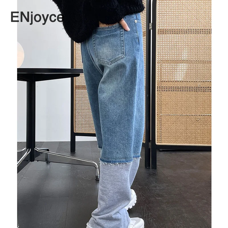 reta, calça jeans de algodão, perna larga, moda casual, feminina