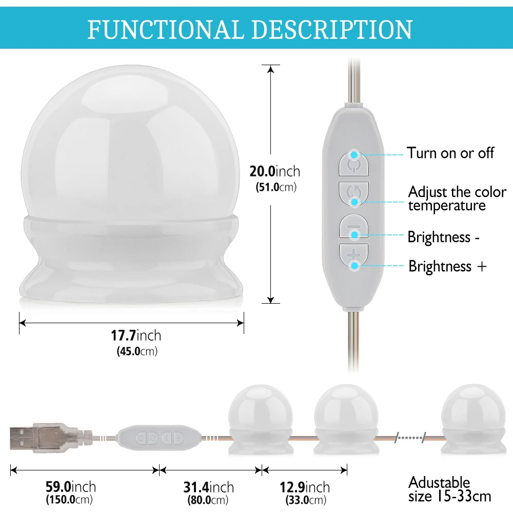 Makeup Mirror 10 Levels Brightness Adjustable Vanity LED Light Bulbs lamp Kit Lighted Make up Mirrors 5