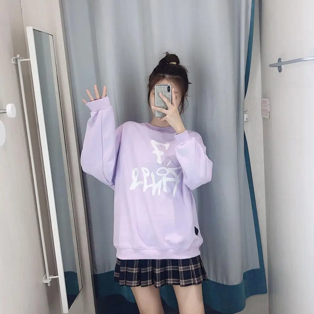 

i2u Women 2019 casual letter print purple sweater for autumn pullover round neck tops