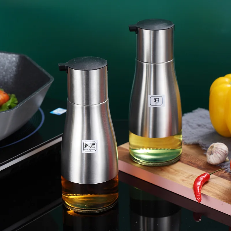 

Stainless Steel Condiment Bottle Glass Olive Oil Bottle Vinegar Soy Sauce Dispenser Oil pot Kitchen Cooking Gadget