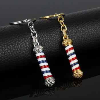 

100pcs Metal Mini Barber Pole Keychain 3D Barber Rotating Pole Key Rings for Barber Shop Gifts WB1381