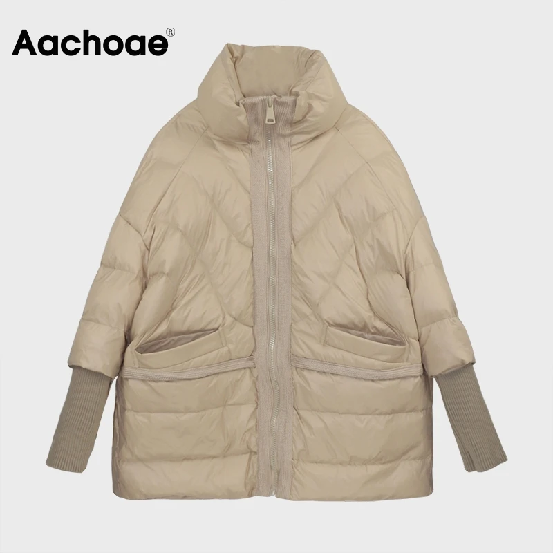 Aachoae Solid Loose White Duck Down Jacket Women