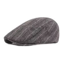 Mens Beret Hat Baker Wide StripeBoy Hat Cap Winter Hat Peak Newsboy Herringbone Flat Cap Chapeau Femme T3