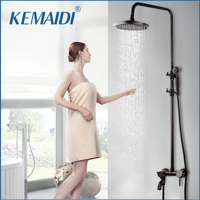 KEMAIDI Bathroom Black ORB Shower Set Wall Mounted 8" Rainfall Shower Mixer Tap Faucet 3-functions Mixer Valve Shower Kits
