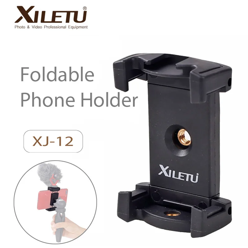 

XILETU XJ-12 Mobile Tripod Mount Clipperwith Cold Shoe Mount for Boya Rode VideoMicro Microphone 1/4'' Tripod Clamp for iPhone X