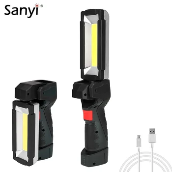

Magnetic Working Light 5 Modes COB LED Flashlight Dual USB Interface Torch 360 Degrees Swivel Hanging Hook for Car Repairing