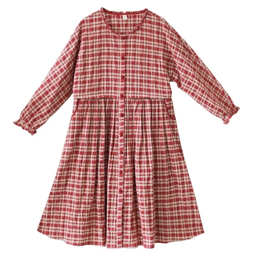 Plaid IRINAMM01 осень зима Новая коллекция длинная винтажная красная клетчатая рубашка тип платья Тренч Женский - Цвет: Plaid