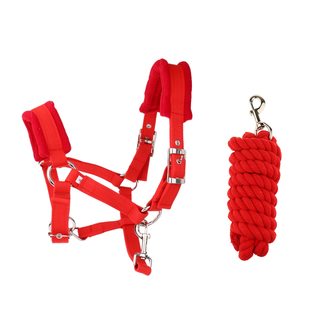 Soft Padded Adjustable Horse Head Collar Halter Middle Size Fits for 1.3-1.5m Height Horse and 2.5m Braided Horse Lead Rope