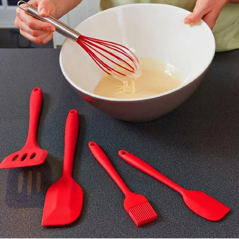 5Pcs Silicone Cooking Utensil Set Non-stick Spatula Shovel Pastry Cooking Baking Scraper Sets Basting Brush Spatula Kitchen Tool