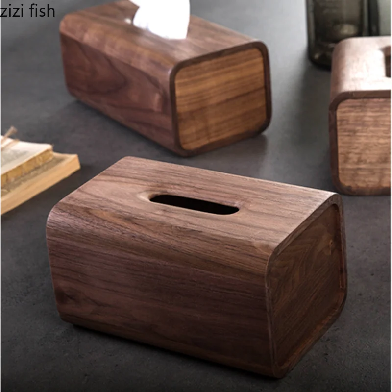 Japanese-style Black Walnut White Oak Tissue Box Solid Wood Rectangular Tissue Storage Box Home Desktop Paper Towel Holder 4
