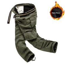 Зимние толстые флисовые мужские военные тактические брюки карго с несколькими карманами свободные хлопковые повседневные комбинезоны армейские брюки плюс размер 40
