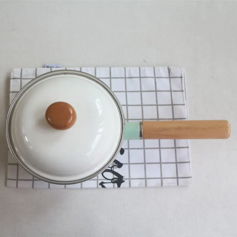 Эмалированная кастрюля для молока 14cm16cm18cm Толстая одноместная кастрюля 0.7Ll1.3L1.8L мгновенная лапша горшок лапша чугунная форма для выпечки индукционный горшок