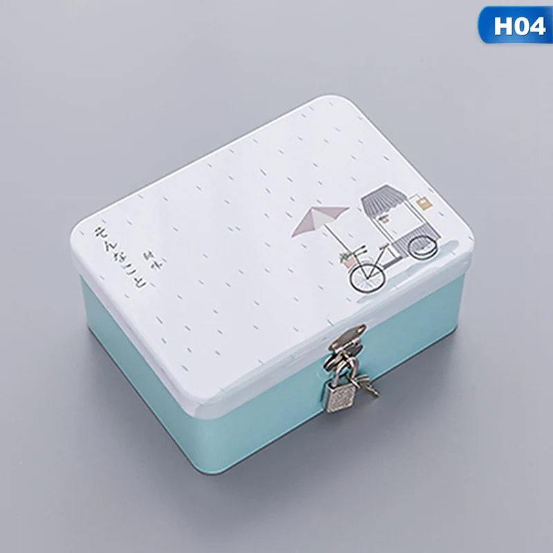 H04 Multifunction Desktop Finishing Lock Storage Box Tinplate Makeup Organizer Drawer Container - Цвет: H04