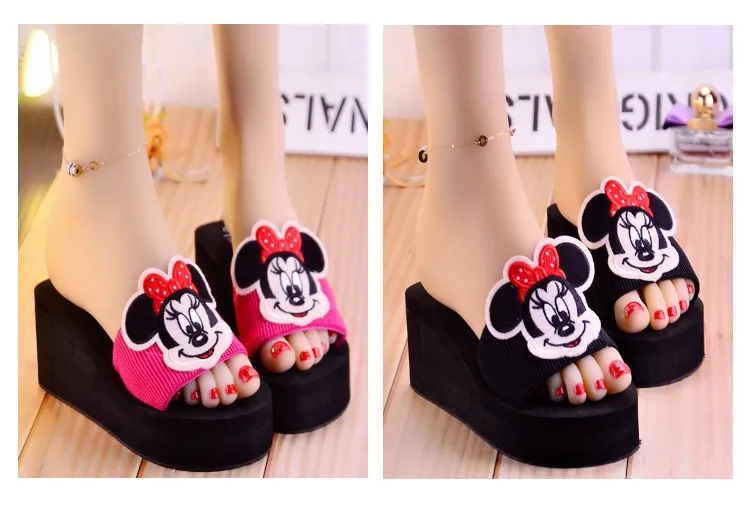 Disney/детские тапочки на платформе с рисунком Минни; тапочки для девочек; слипоны; женские Тапочки