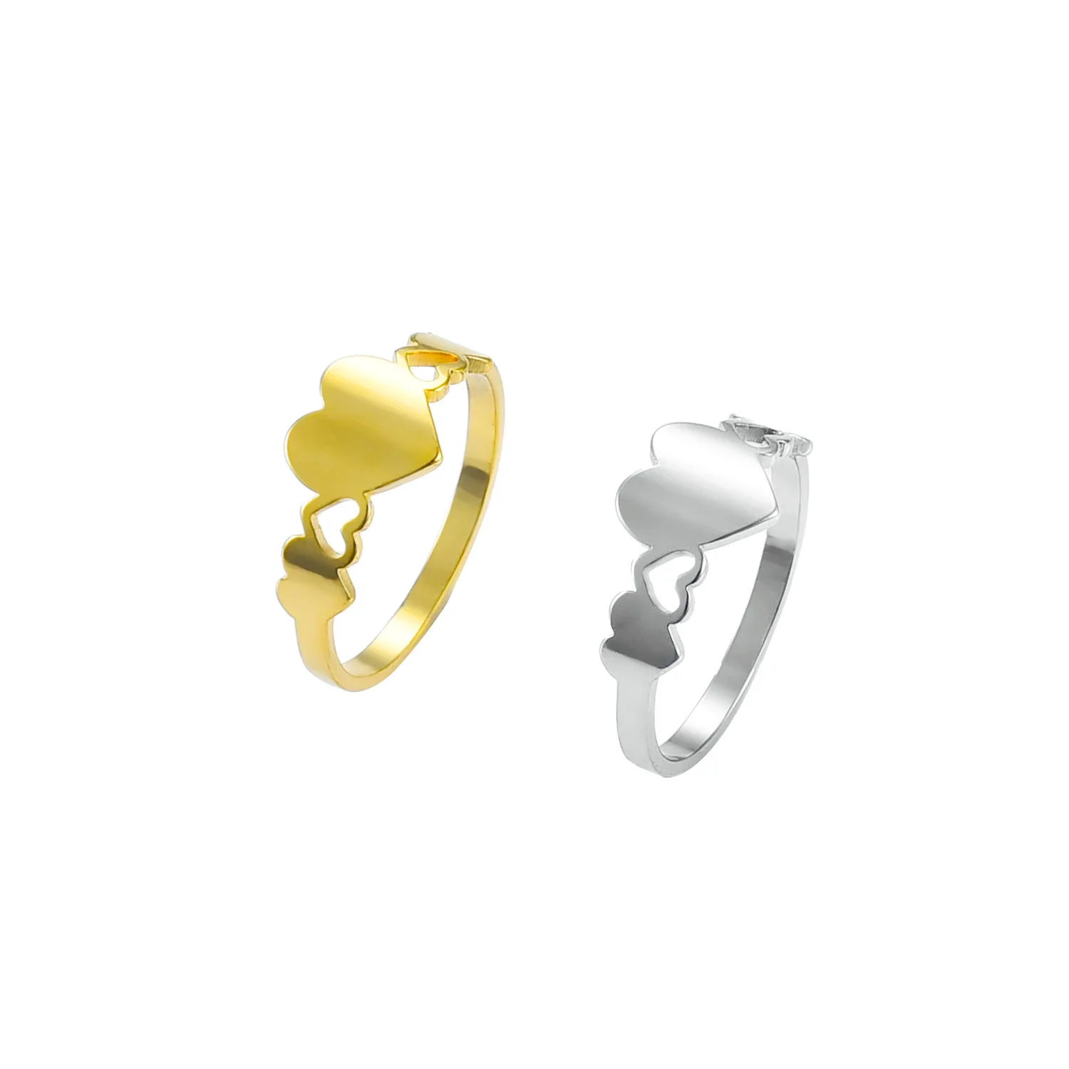 Anillo de acero inoxidable con forma de corazón para hombre y mujer, sortija de oro, boda, compromiso