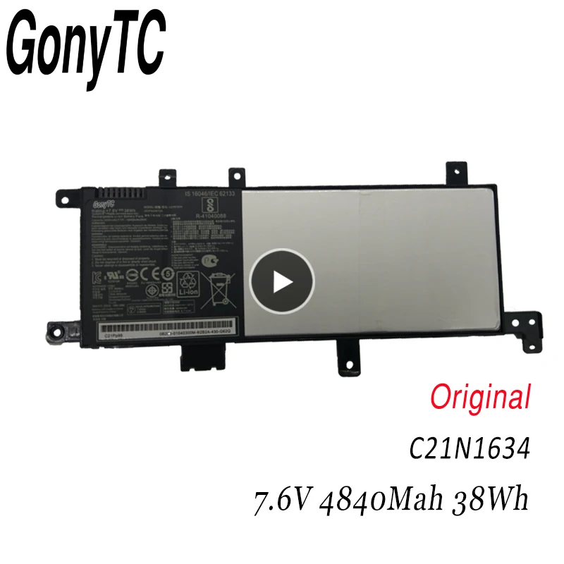 GONYTC Оригинал C21N1634 7 6 в 38 Втч Аккумулятор для ноутбука Asus Vivobook R542UR GQ378T|Аккумуляторы