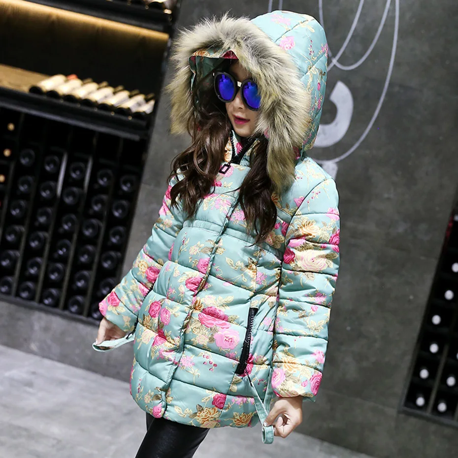 Пальто для девочек верхняя одежда с цветочным узором для девочек, Детское пальто в полную длину Одежда для девочек 6, 8, 10, 12, 14 лет