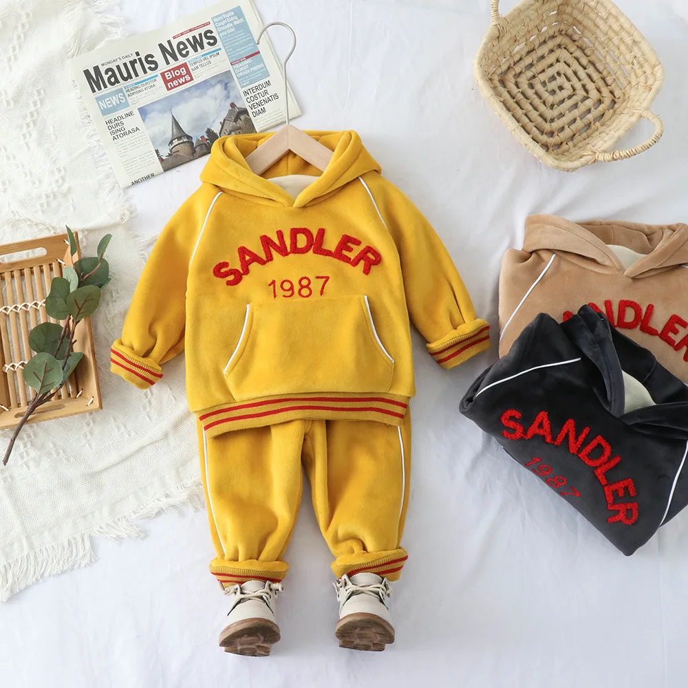 

Childrenswear 2019 Fall And Winter Clothes BOY'S Children Baby English Lettered Towel Embroidery Two-Piece Hoodie