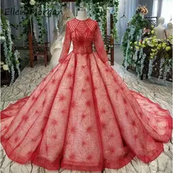 Блестящие красные свадебные платья с длинными рукавами, бальное платье 2019, винтажные бусинки блестки с круглым вырезом, свадебные платья