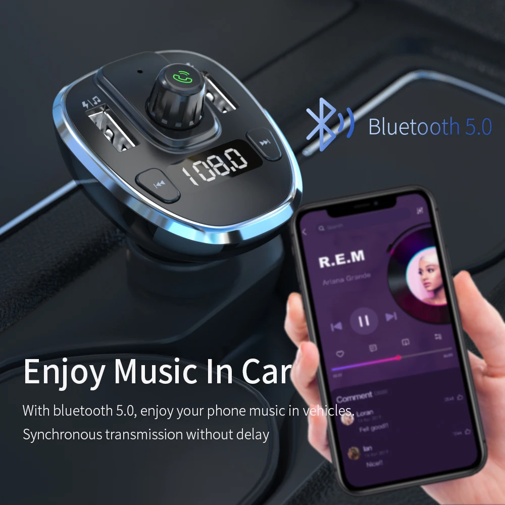 JINSERTA Bluetooth 5,0 FM передатчик автомобильный MP3-плеер двойной USB Автомобильное зарядное устройство с детектором напряжения 3.4A зарядное устройство для мобильного телефона