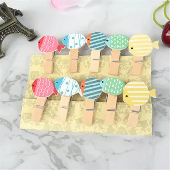 

10PCS/Set Cartoon Tropical Fish Twine Wood Clip Mini Pine Clips For Photo Clips Clips Pegs Photo Wall Folder Craft Decoration