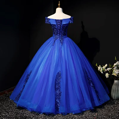 100%real royal blue embroidery rococo vintage ball gown long dress ...
