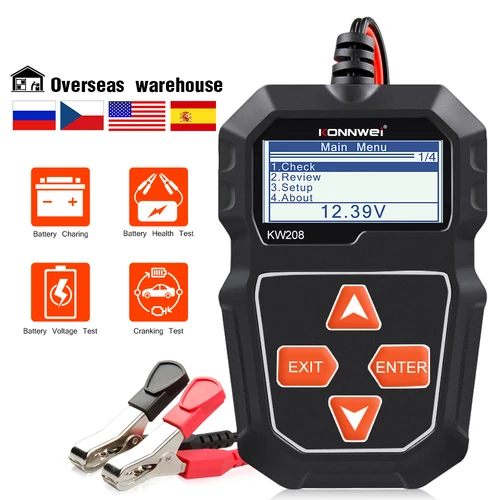 KONNWEI KW208 자동차 배터리 테스터, 크랭킹 충전 회로 테스터, 배터리 분석기, 12 V 100-2000CCA 2