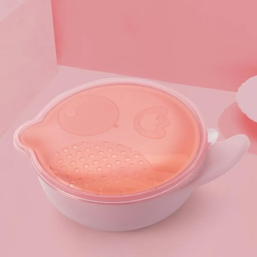 Pink Детская миска для обучения, портативная детская двухслойная миска для кормления с мультяшным рисунком, набор посуды - Цвет: Pink
