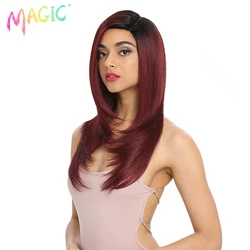Magic 24 Inch Side Part Long Straight Wig Nature Wave Ombre Black Red Cosplay Wig Synthetic Lace Wig For Black Women Cosplay