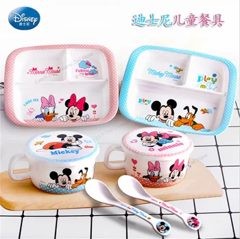 

Mickey Mouse Tableware Disney Children Dinnerware Minnie Spoon Dishes and Plates Cups Cute Kitchen Supplies Tools