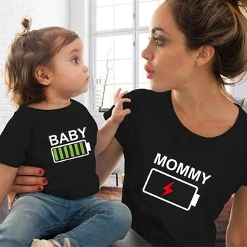 

Summer Family Look T Shirt Father Son Short Sleeve Battery Print Family Matching T Shirts Mommy And Me Family Outfits Tees Tops