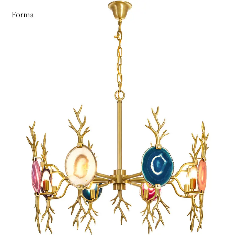 

Luxury Agate Copper Gold G9 LED Chandelier modern Light luxury Personality Designer antler Chandelier Lighting Hotel Lamps